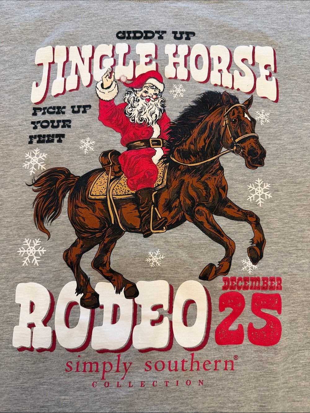 Simply Southern Jingle Horse Rodeo Christmas Graphic Tee - UNISEX size Large